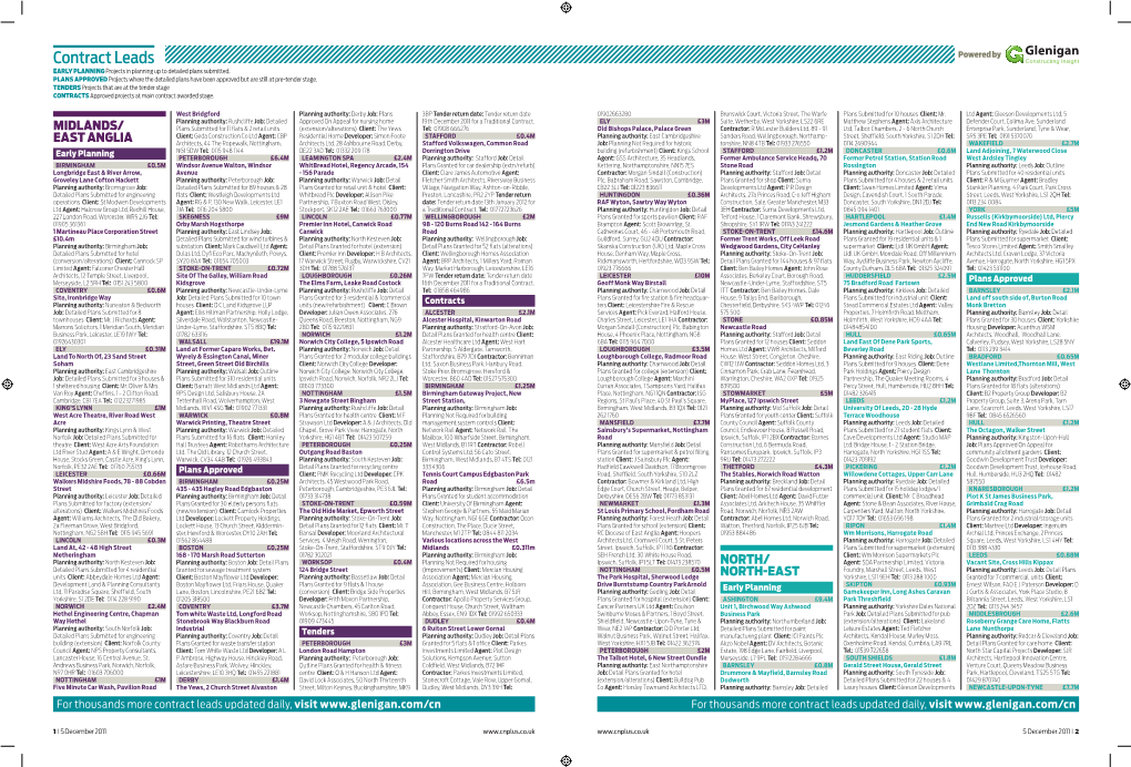 Contract Leads Powered by EARLY PLANNING Projects in Planning up to Detailed Plans Submitted