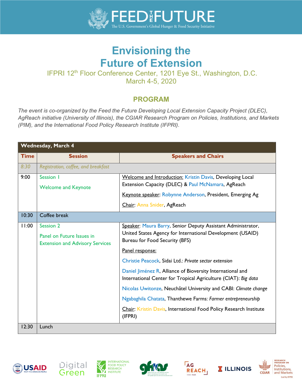 Envisioning the Future of Extension IFPRI 12Th Floor Conference Center, 1201 Eye St., Washington, D.C