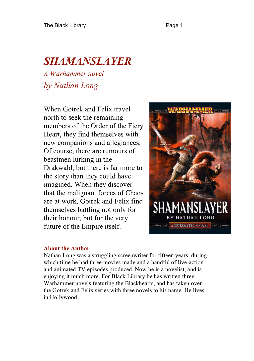 SHAMANSLAYER a Warhammer Novel by Nathan Long