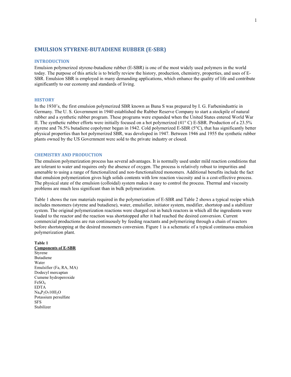 Emulsion Styrene-Butadiene Rubber (E-Sbr)