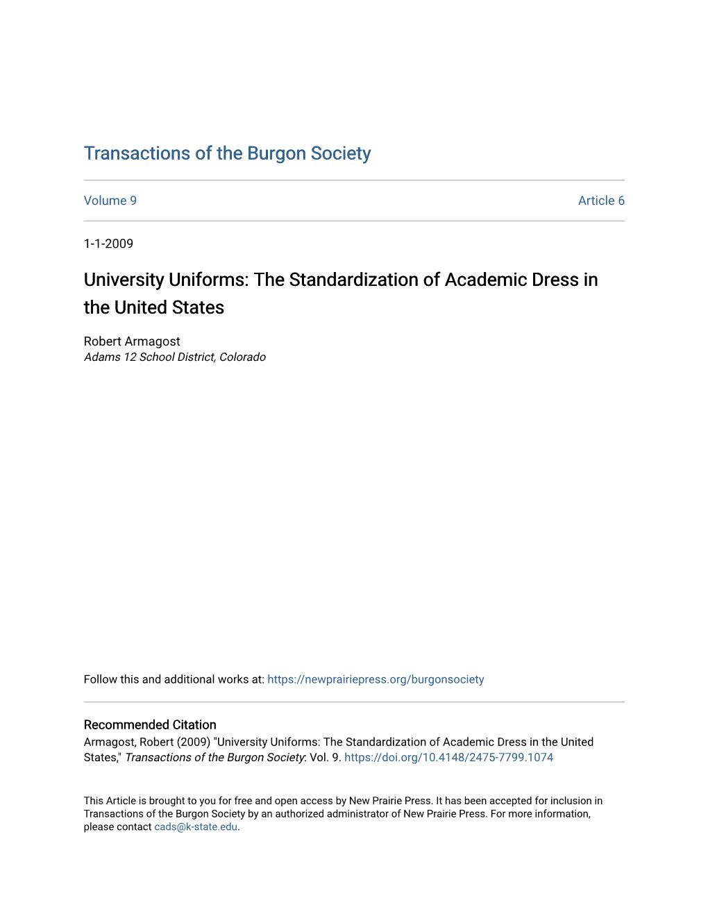 The Standardization of Academic Dress in the United States