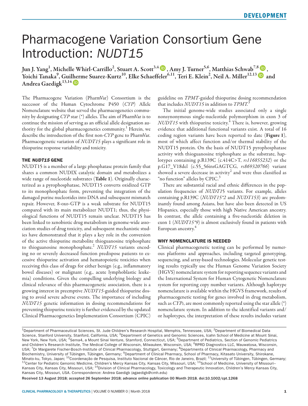 Pharmacogene Variation Consortium Gene Introduction: NUDT15 Jun J