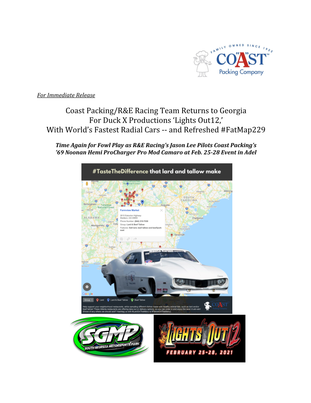 Coast Packing/R&E Racing Team Returns to Georgia for Duck X
