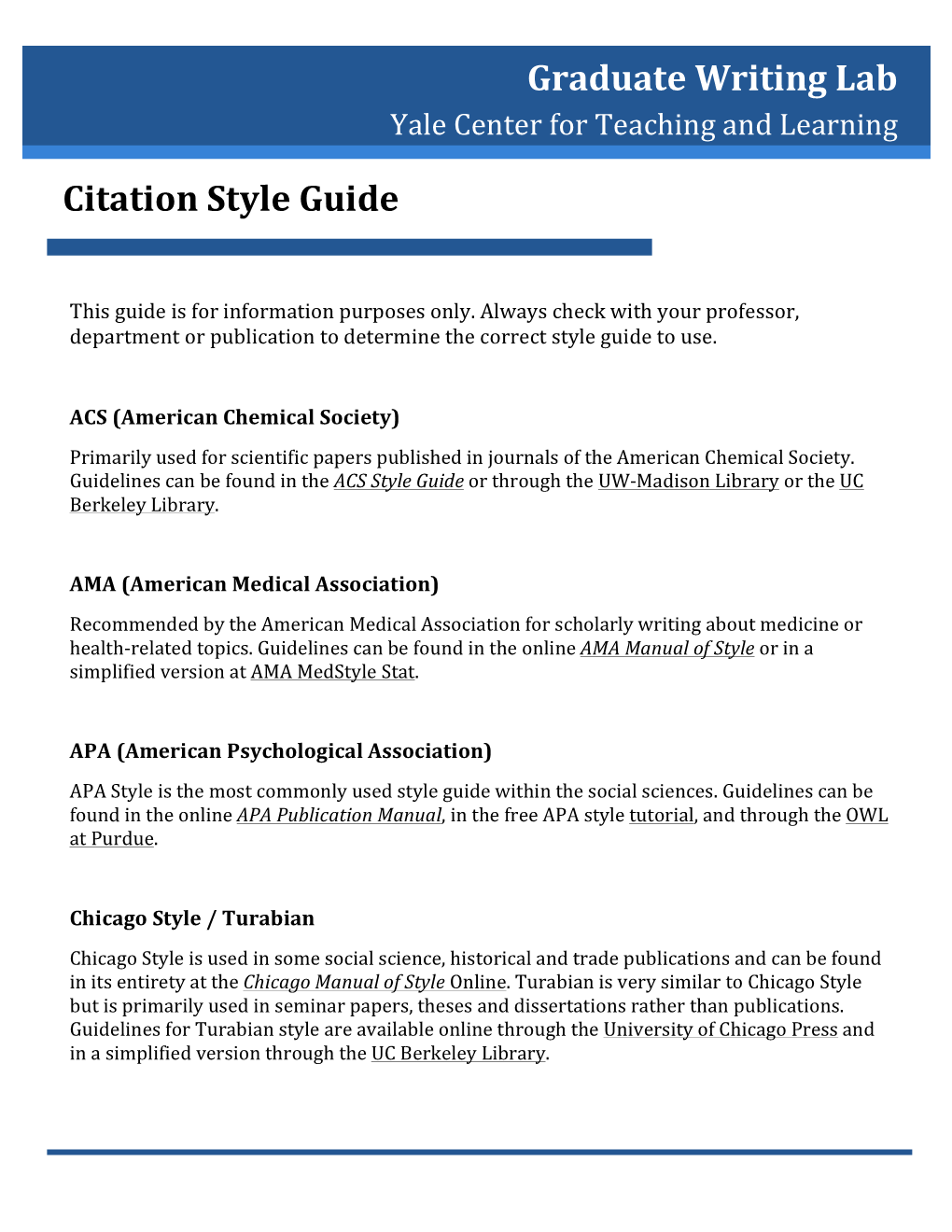 Graduate Writing Lab Citation Style Guide