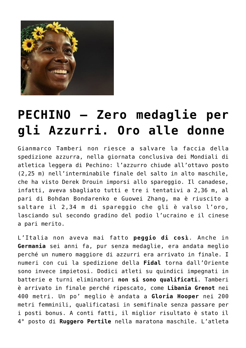 PECHINO &#8211; Zero Medaglie Per Gli Azzurri. Oro