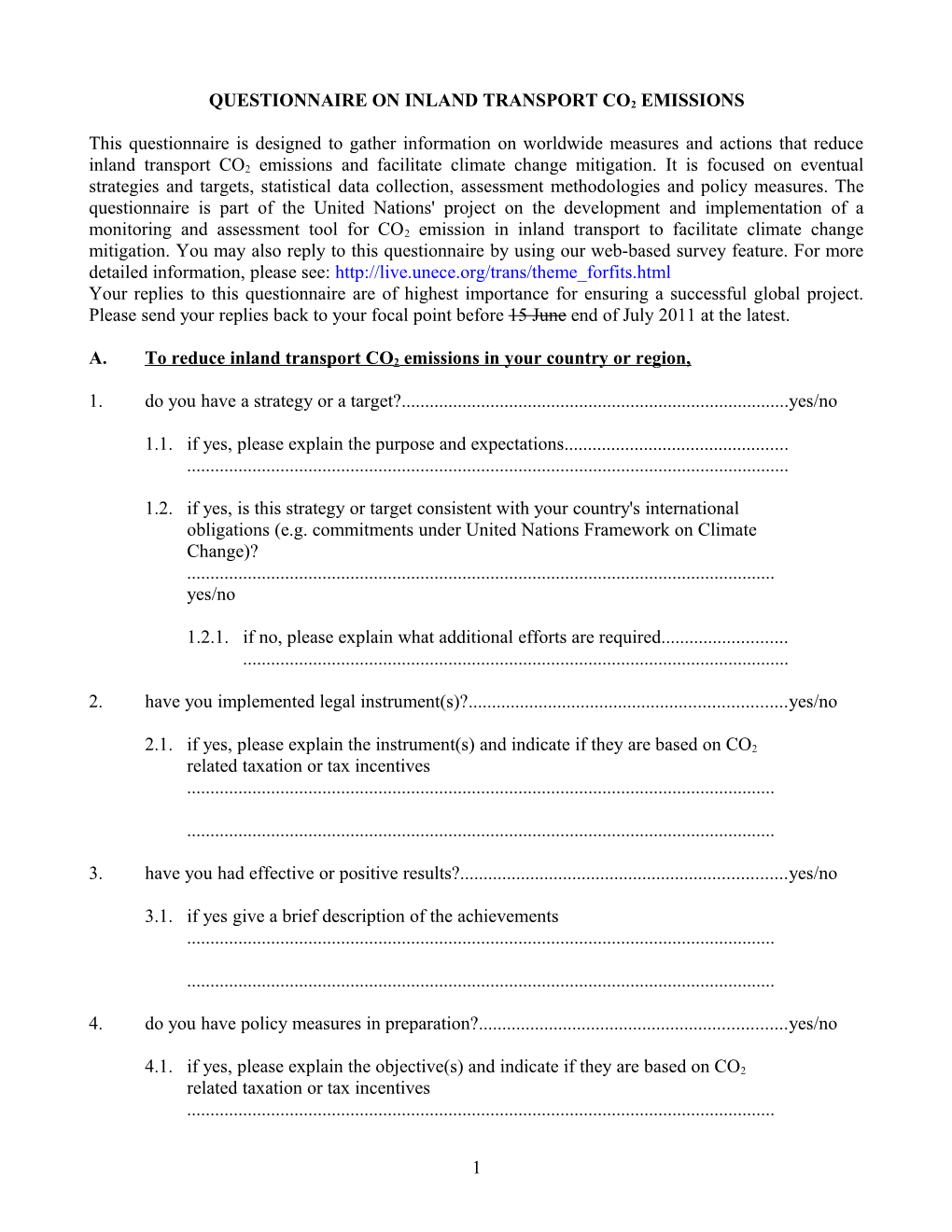 Questionnaire on Inland Transport CO2 Emissions