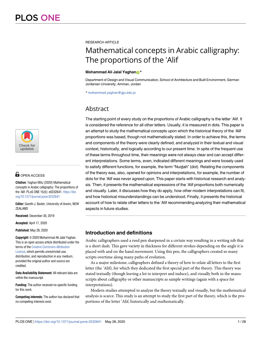 Mathematical Concepts in Arabic Calligraphy: the Proportions of the ʾalif