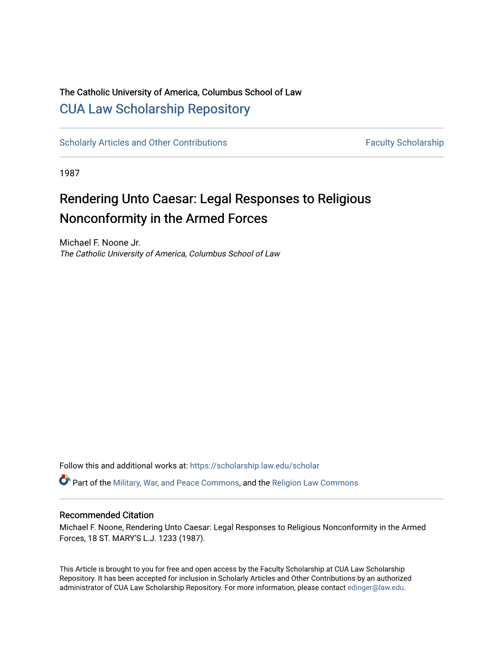 Legal Responses to Religious Nonconformity in the Armed Forces