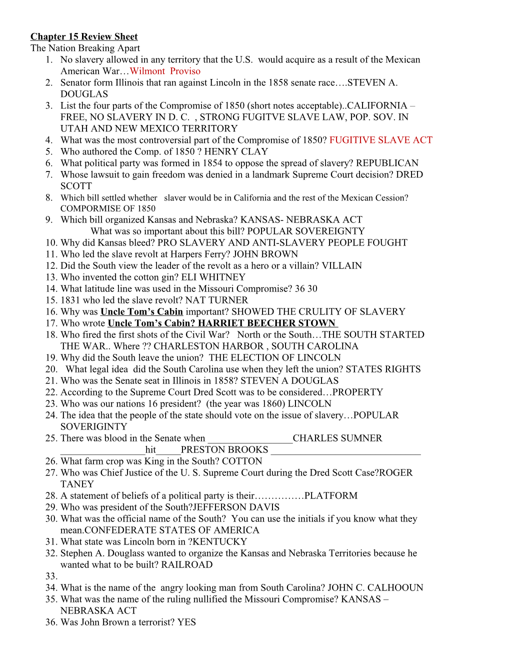 Chapter 15 Review Sheet