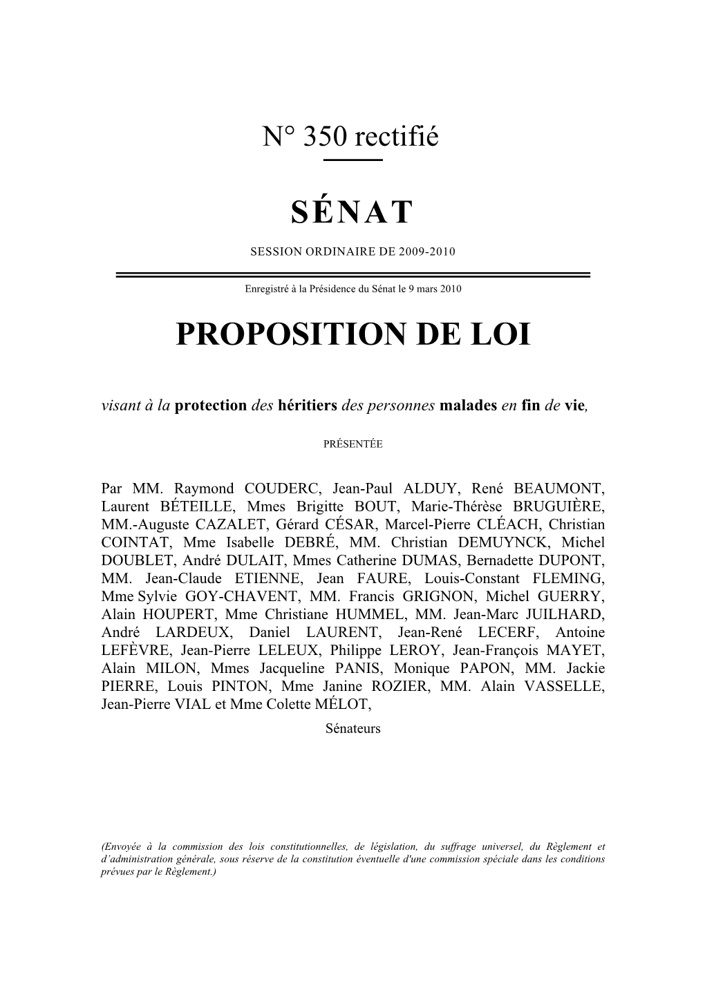 Sénat Proposition De