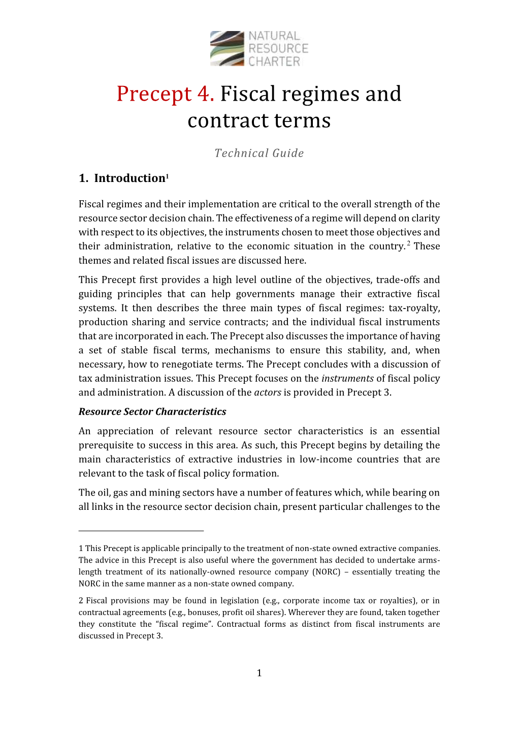 Precept 4. Fiscal Regimes and Contract Terms