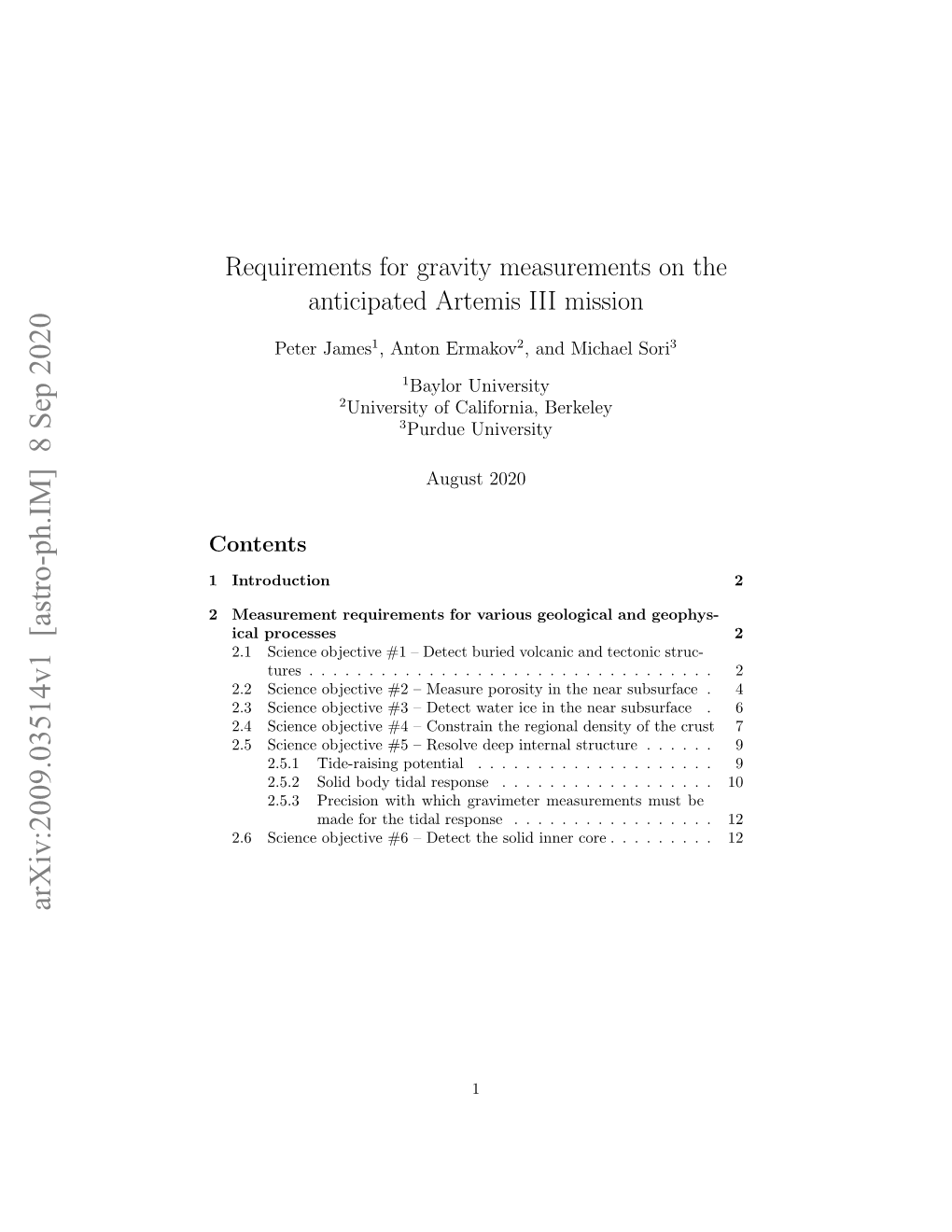 Requirements for Gravity Measurements on the Anticipated Artemis III Mission