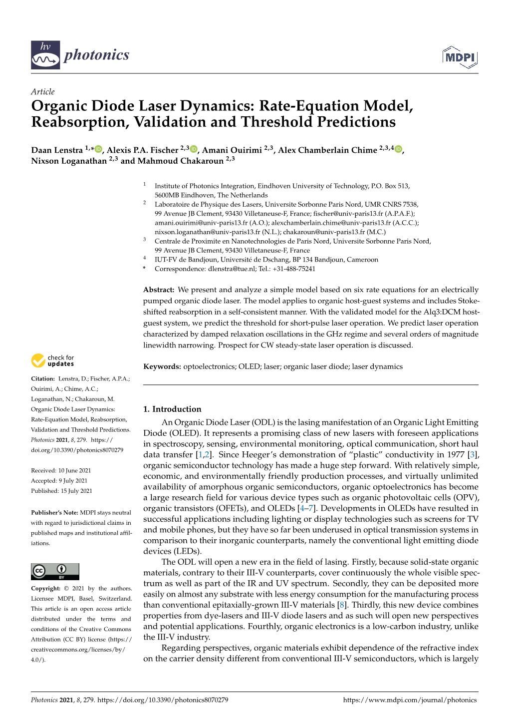 Organic Diode Laser Dynamics: Rate-Equation Model, Reabsorption, Validation and Threshold Predictions