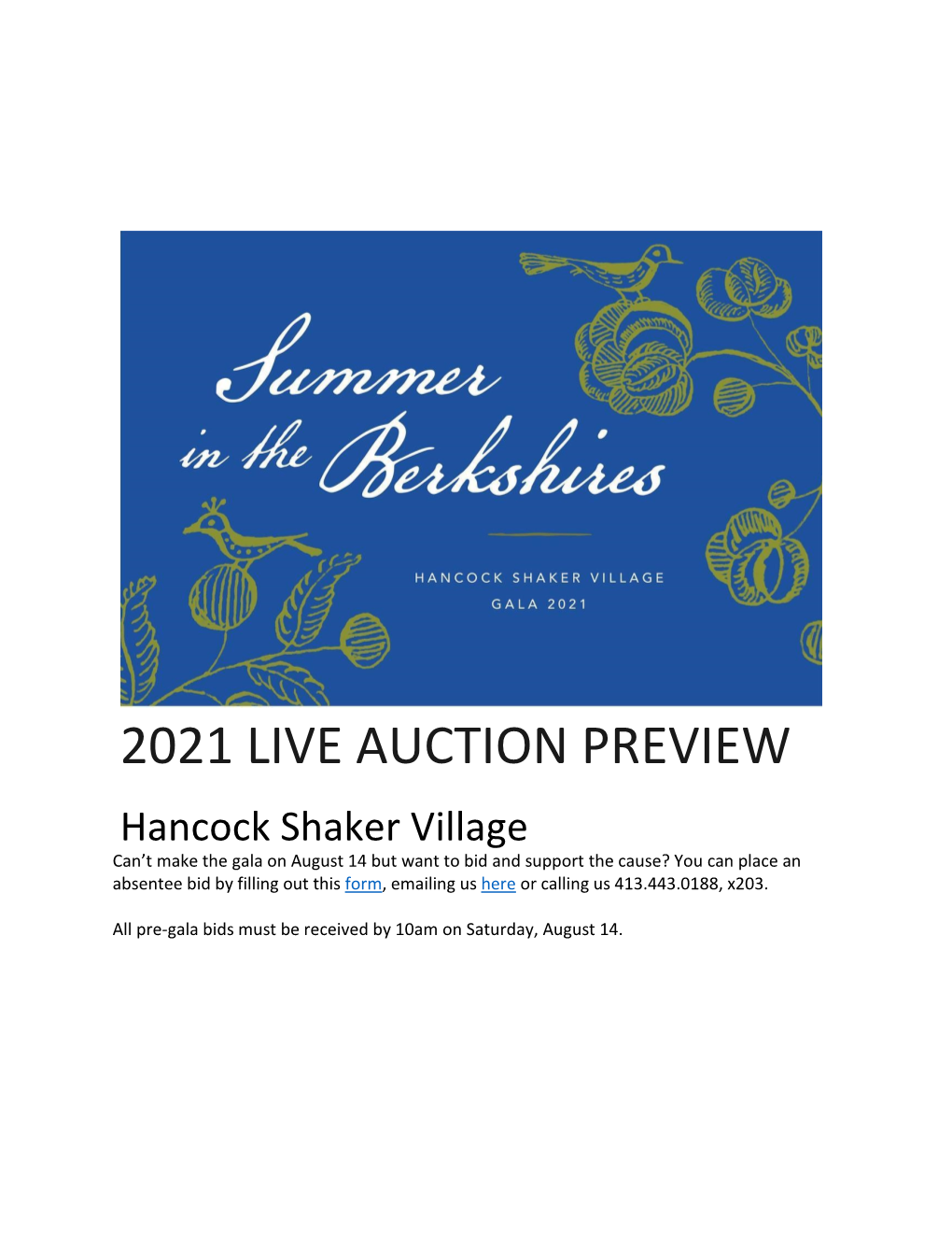 2021 Live Auction Preview