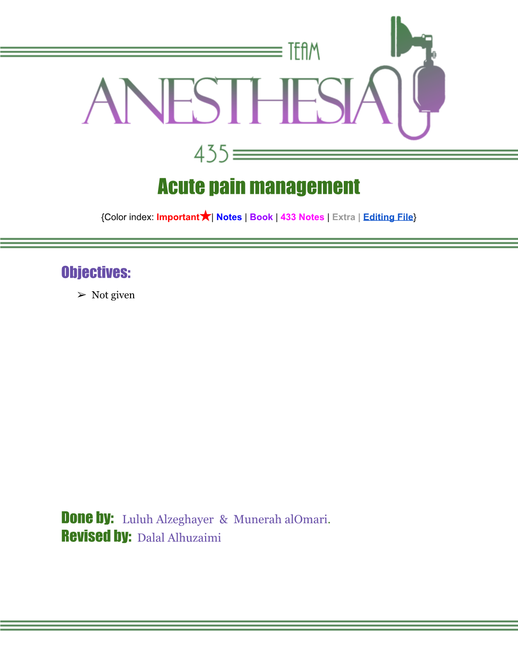 Acute Pain Management