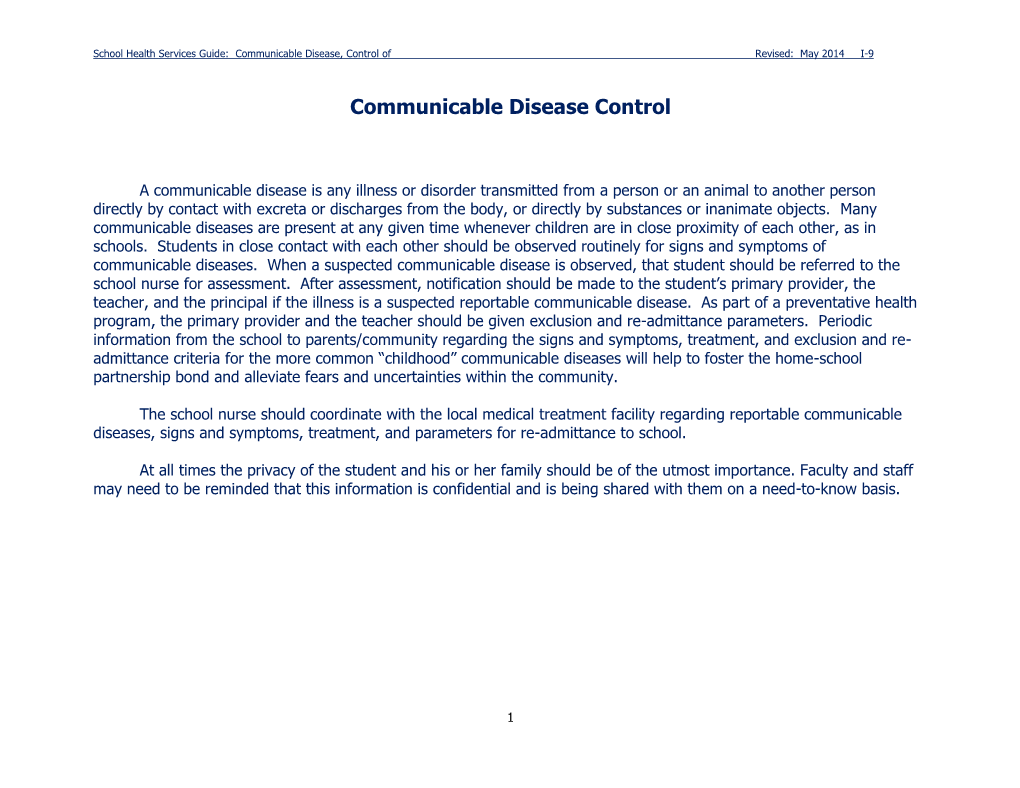 Communicable Disease Control