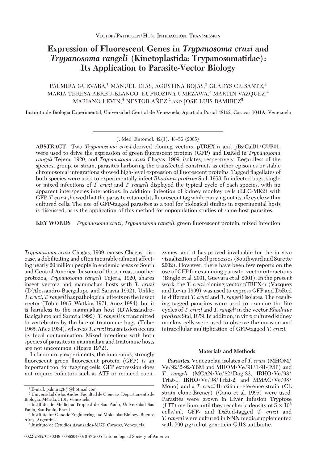 Expression of Fluorescent Genes in T.Cruzi and T. Rangeli