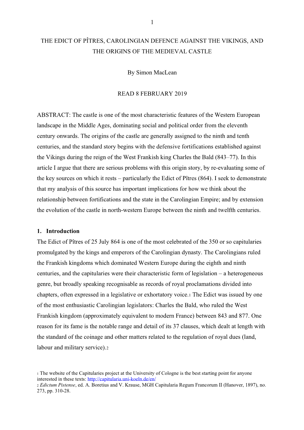 1 the EDICT of PÎTRES, CAROLINGIAN DEFENCE AGAINST the VIKINGS, and the ORIGINS of the MEDIEVAL CASTLE by Simon Maclean READ 8