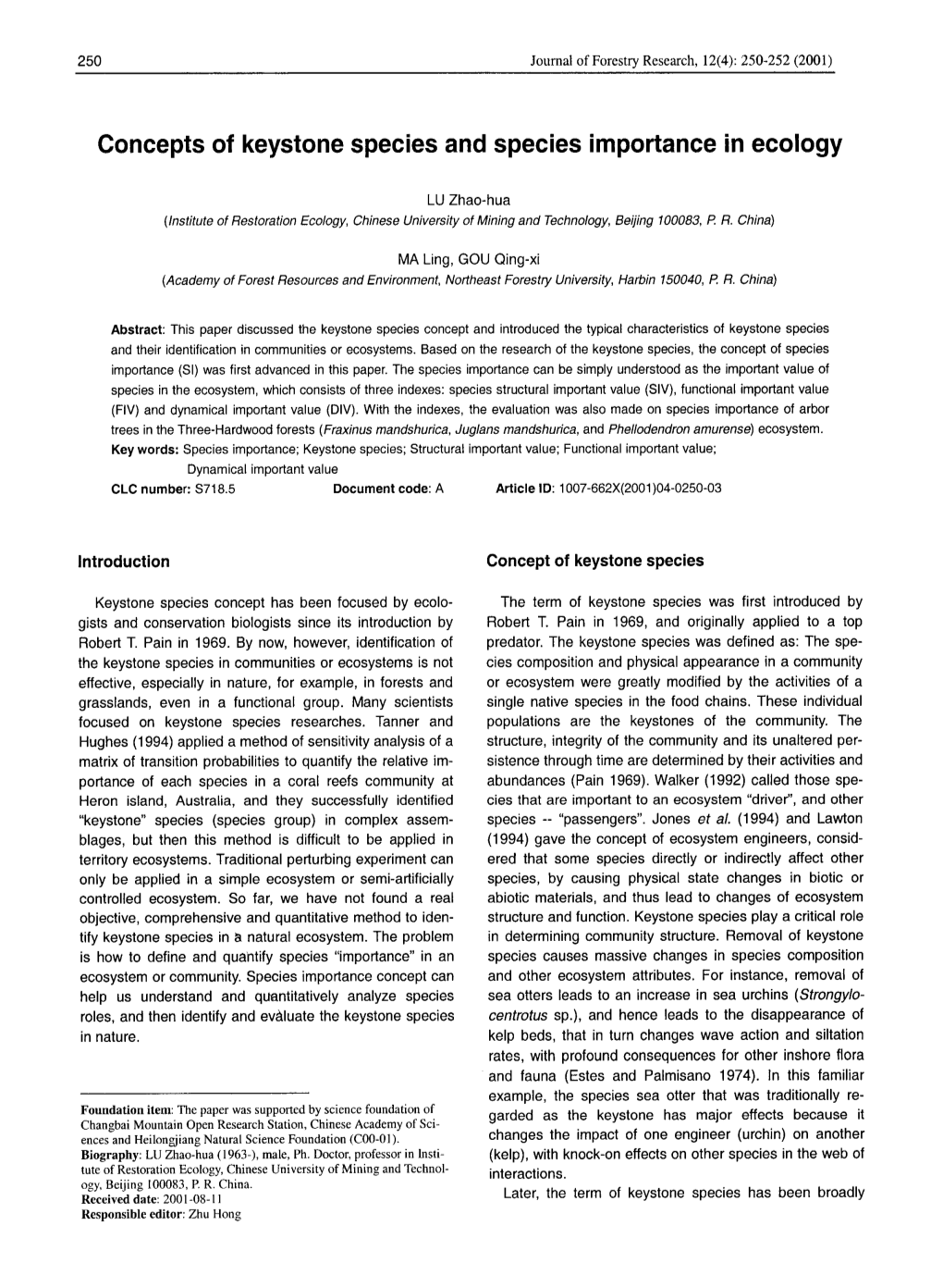 Concepts of Keystone Species and Species Importance in Ecology