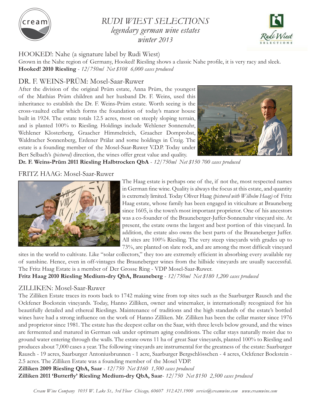 RUDI WIEST SELECTIONS Legendary German Wine Estates Winter 2013