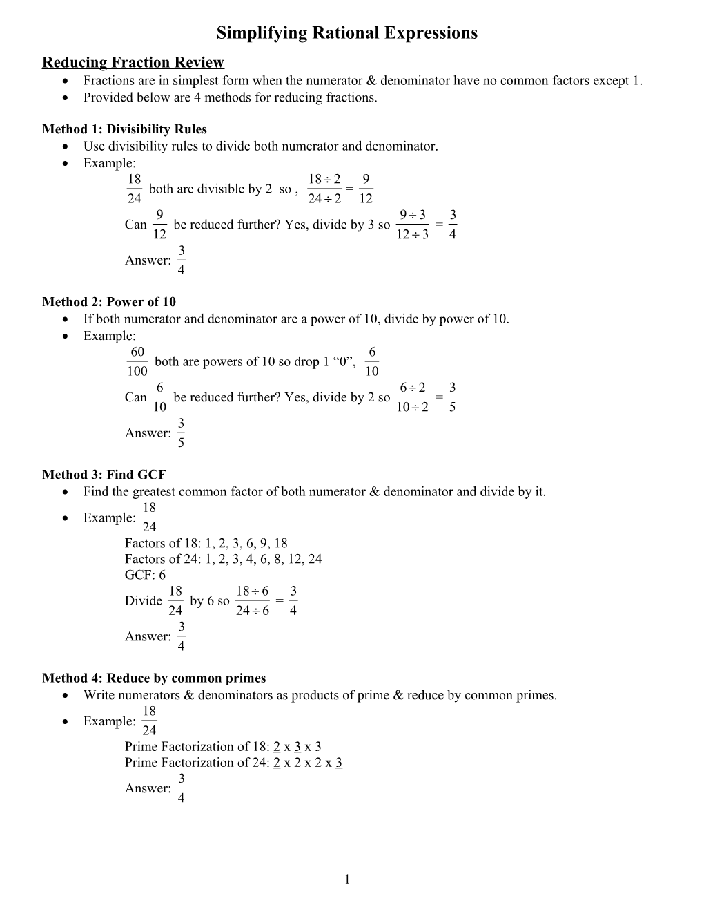 Simplifying Rational Expressions