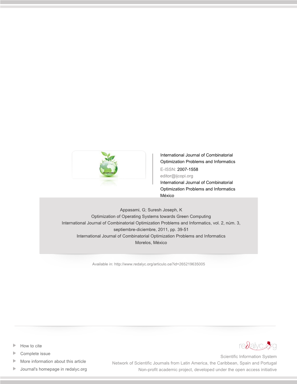 Redalyc.Optimization of Operating Systems Towards Green Computing