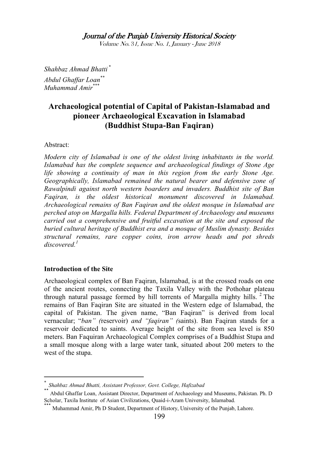 Archaeological Potential of Capital of Pakistan-Islamabad and Pioneer Archaeological Excavation in Islamabad (Buddhist Stupa-Ban Faqiran)