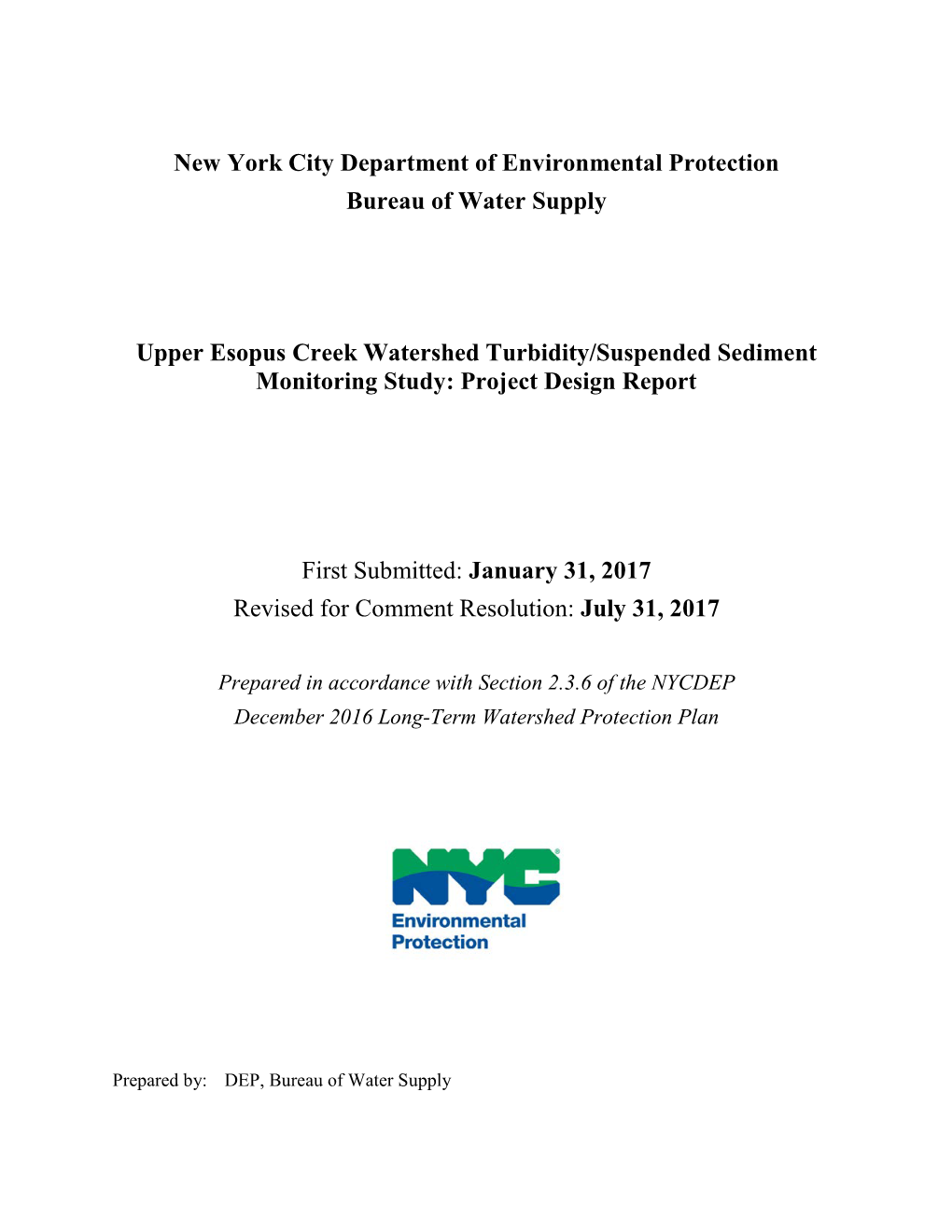 Esopus Creek Watershed Turbidity Study Design Report