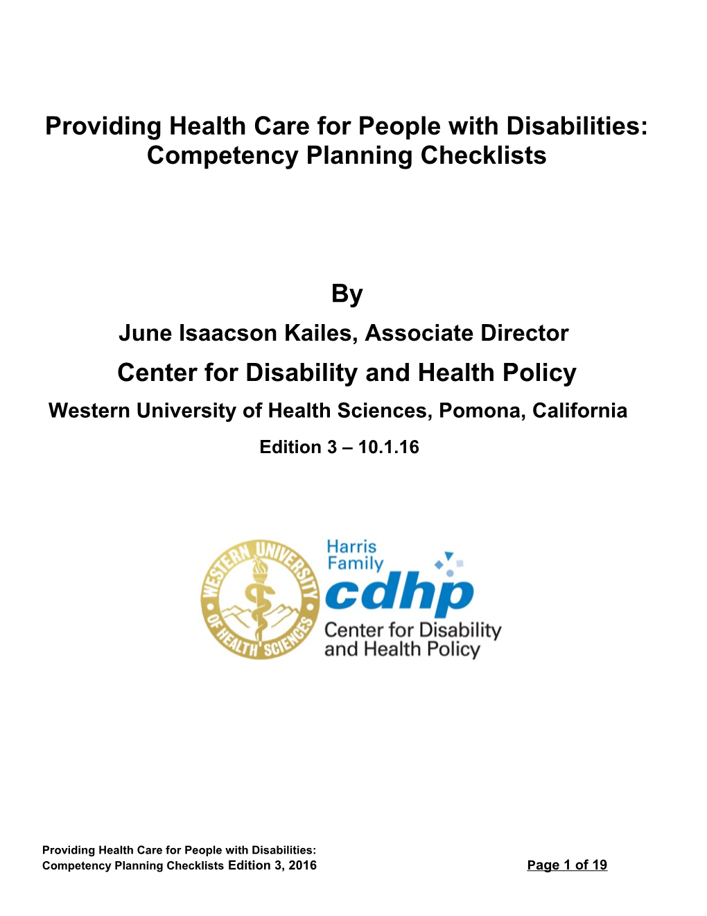 Providing Health Care for People with Disabilities: Awareness, Capacity and Planning Checklists