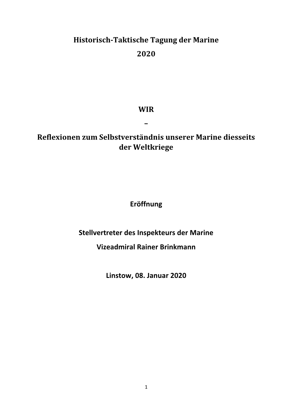 Historisch-Taktische Tagung Der Marine 2020 WIR – Reflexionen