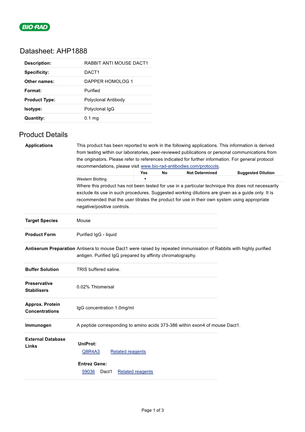 Datasheet: AHP1888 Product Details