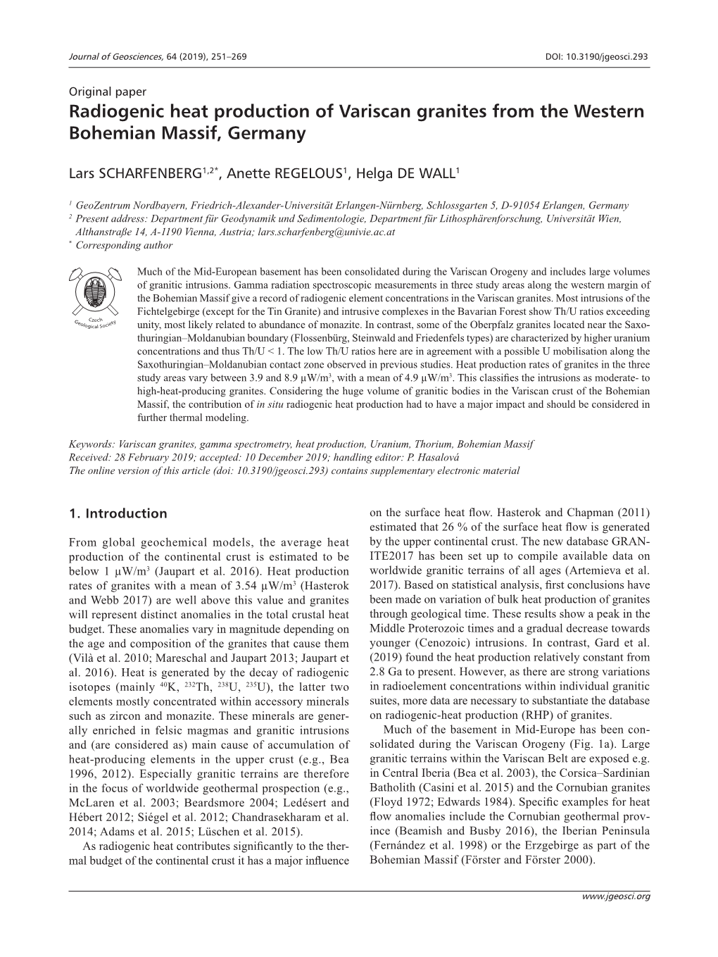 Radiogenic Heat Production of Variscan Granites from the Western Bohemian Massif, Germany