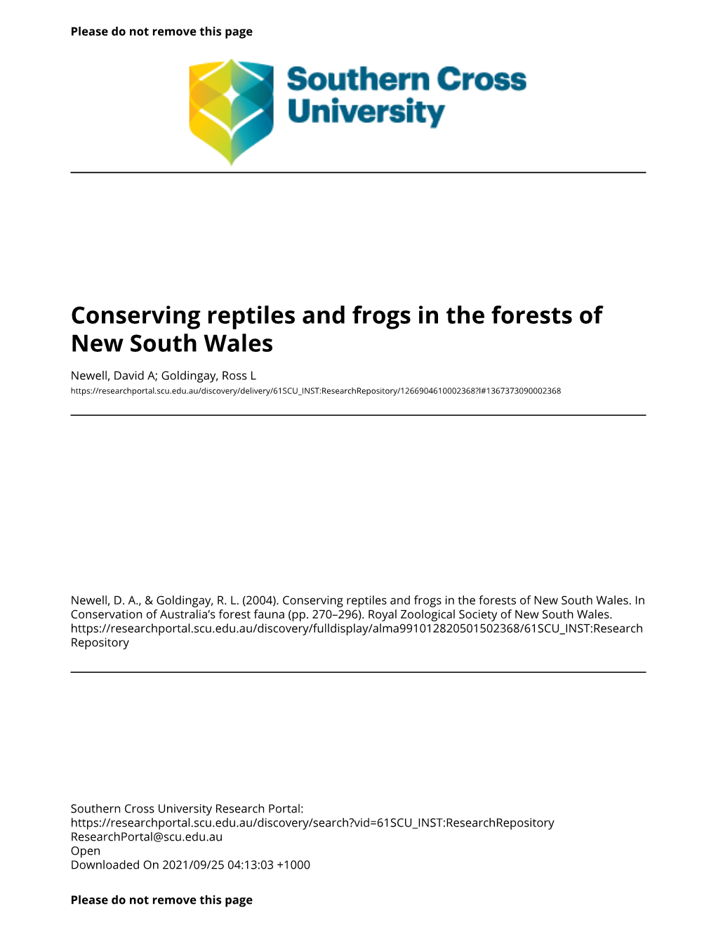 Conserving Reptiles and Frogs in the Forests of New South Wales
