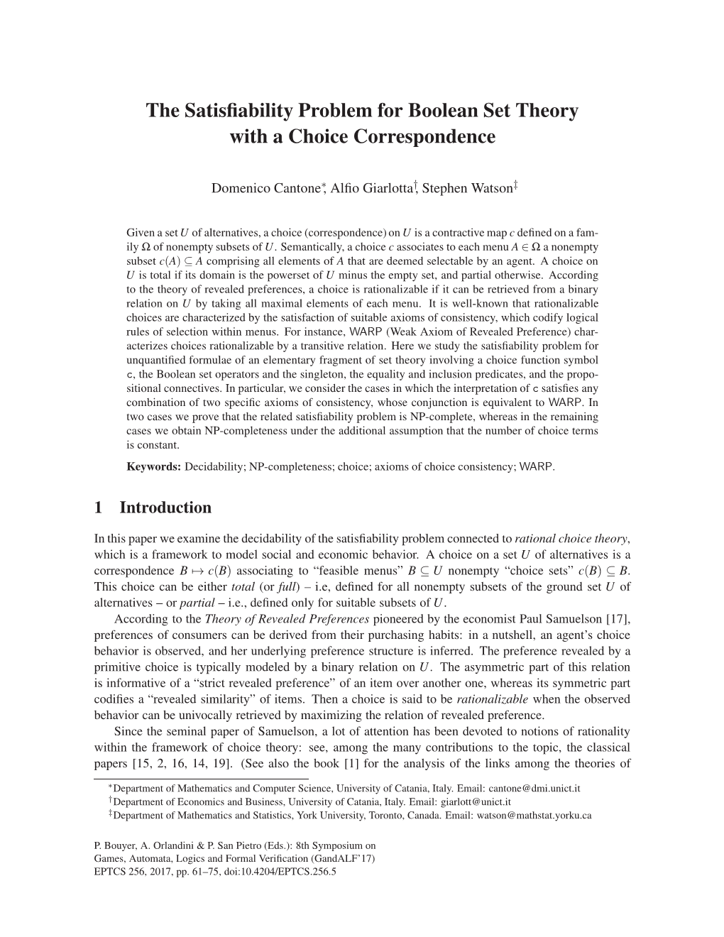 The Satisfiability Problem for Boolean Set Theory with a Choice