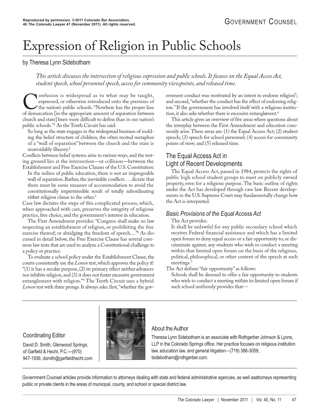 Expression of Religion in Public Schools by Theresa Lynn Sidebotham