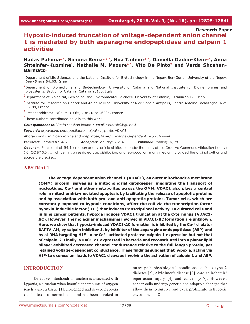 Hypoxic-Induced Truncation of Voltage-Dependent Anion Channel 1 Is Mediated by Both Asparagine Endopeptidase and Calpain 1 Activities