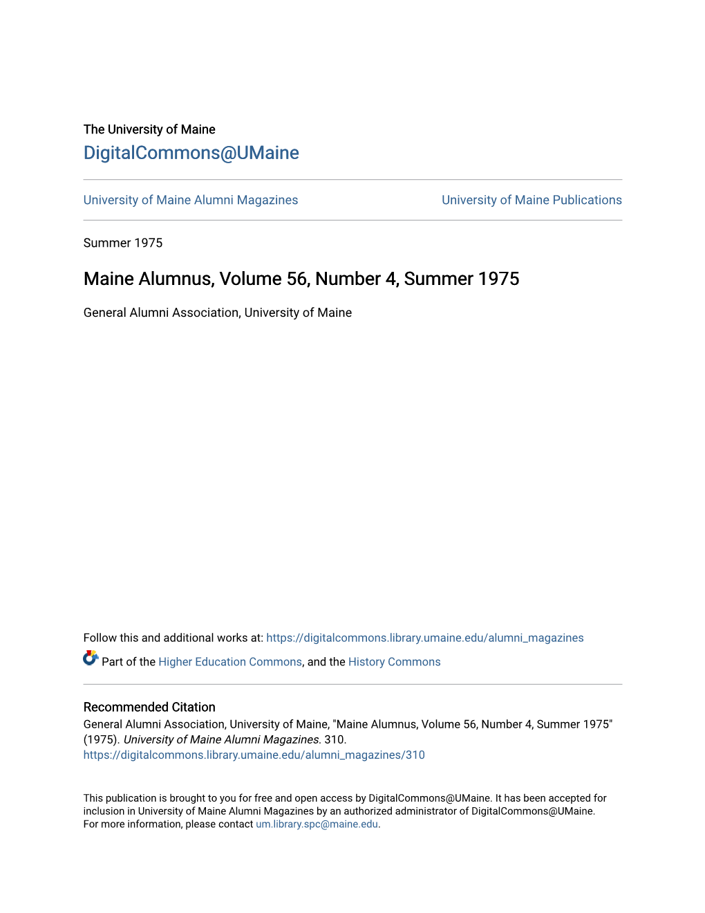 Maine Alumnus, Volume 56, Number 4, Summer 1975