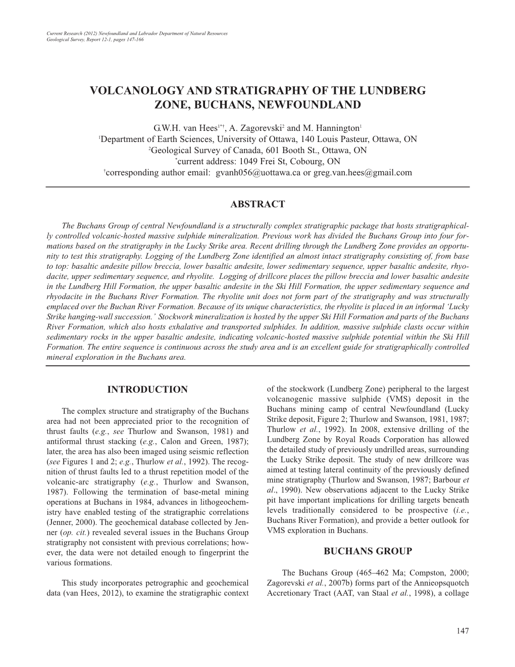 Volcanology and Stratigraphy of the Lundberg Zone, Buchans, Newfoundland