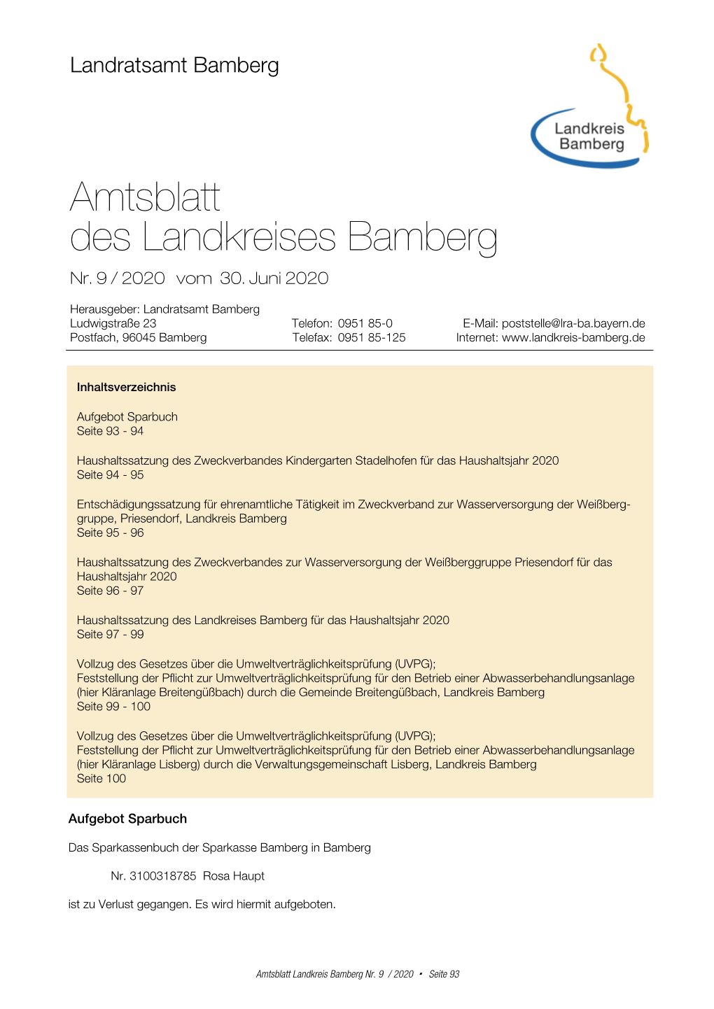 Amtsblatt Des Landkreises Bamberg