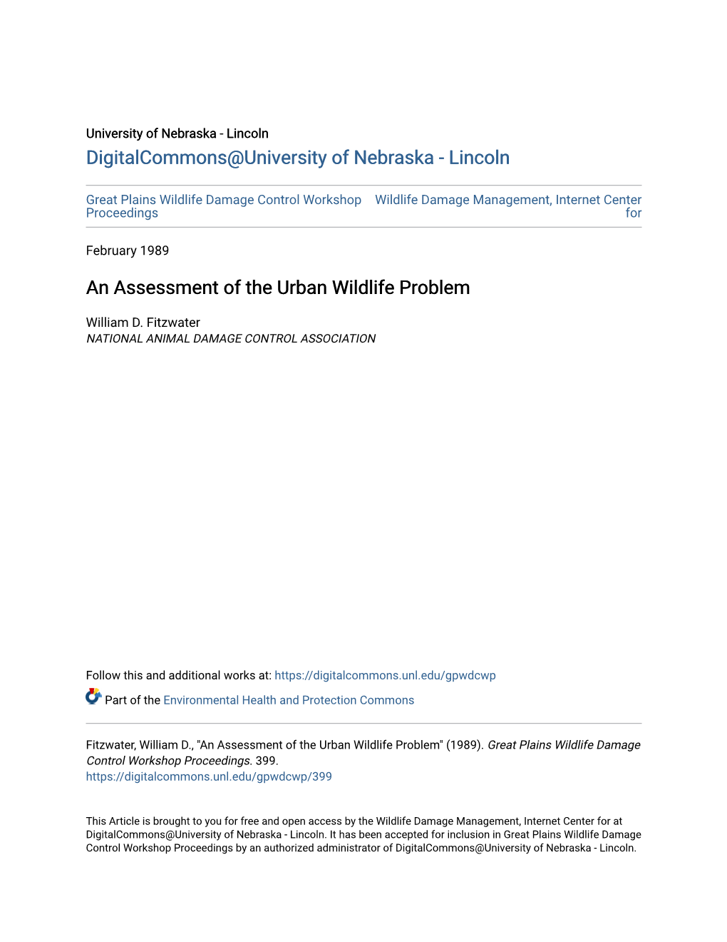 An Assessment of the Urban Wildlife Problem