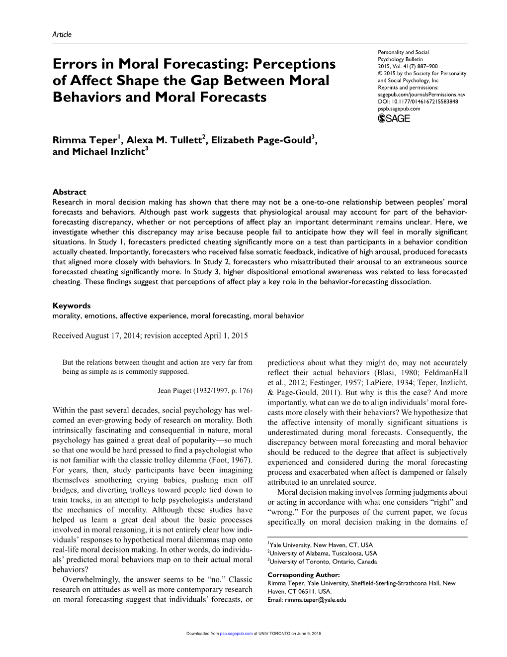 Errors in Moral Forecasting: Perceptions 2015, Vol