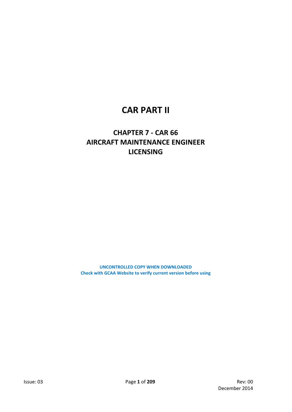 CAR Part II Chapter 7 Aircraft Maintenance Engineer Licensing Regulation
