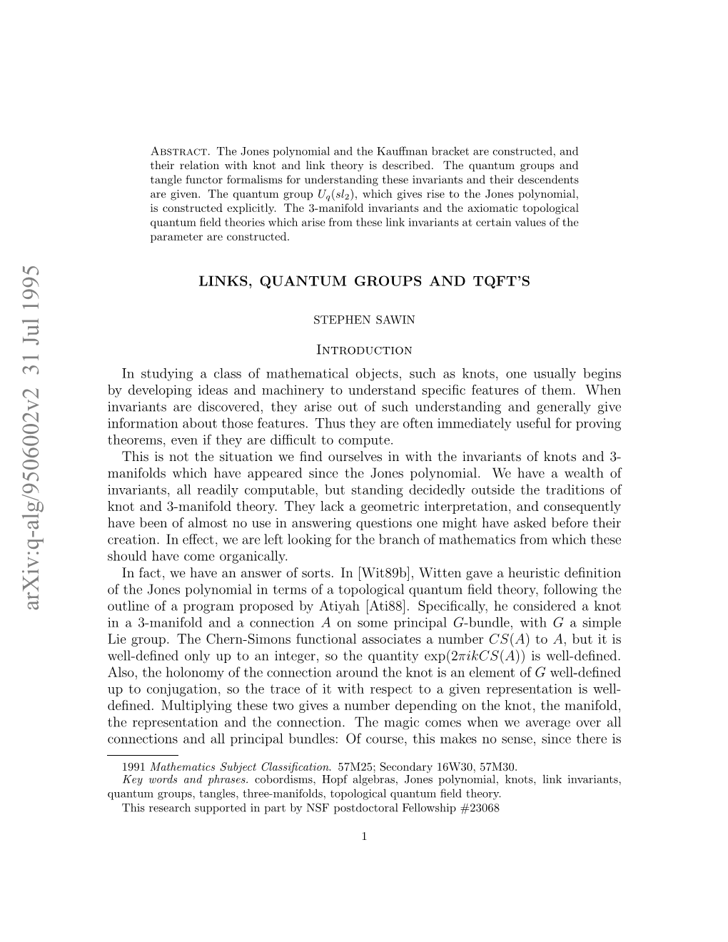 Links, Quantum Groups, and TQFT's