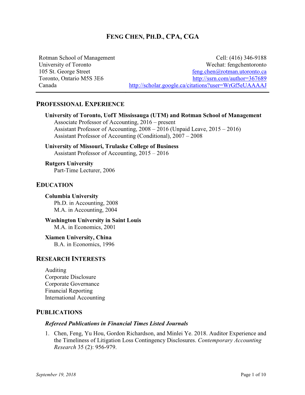 Feng Chen's CV