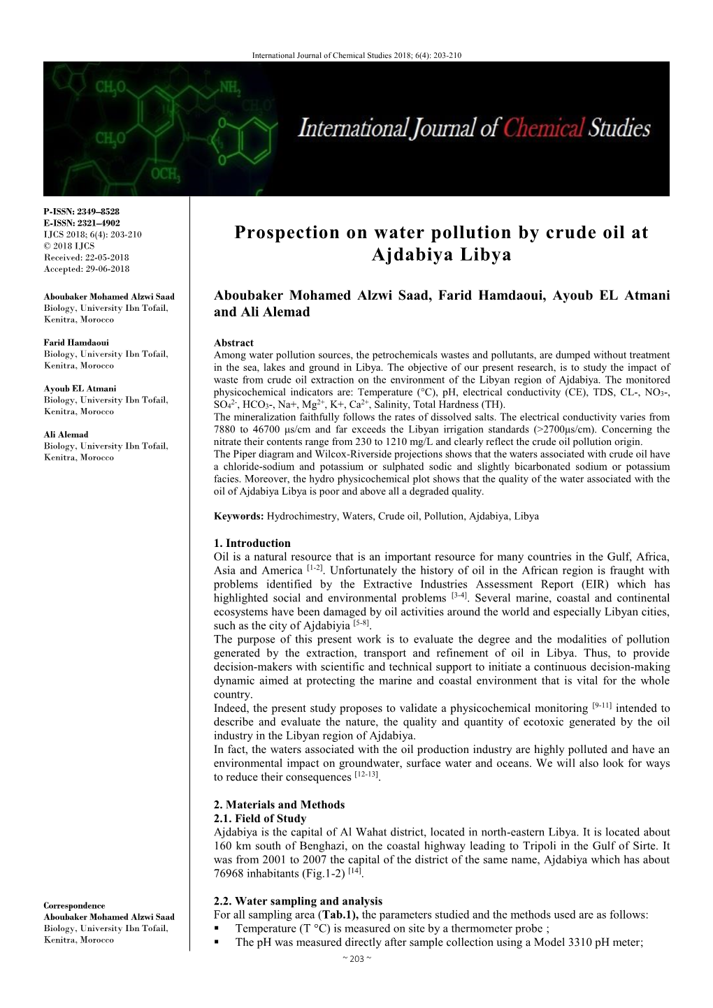 Prospection on Water Pollution by Crude Oil at Ajdabiya Libya