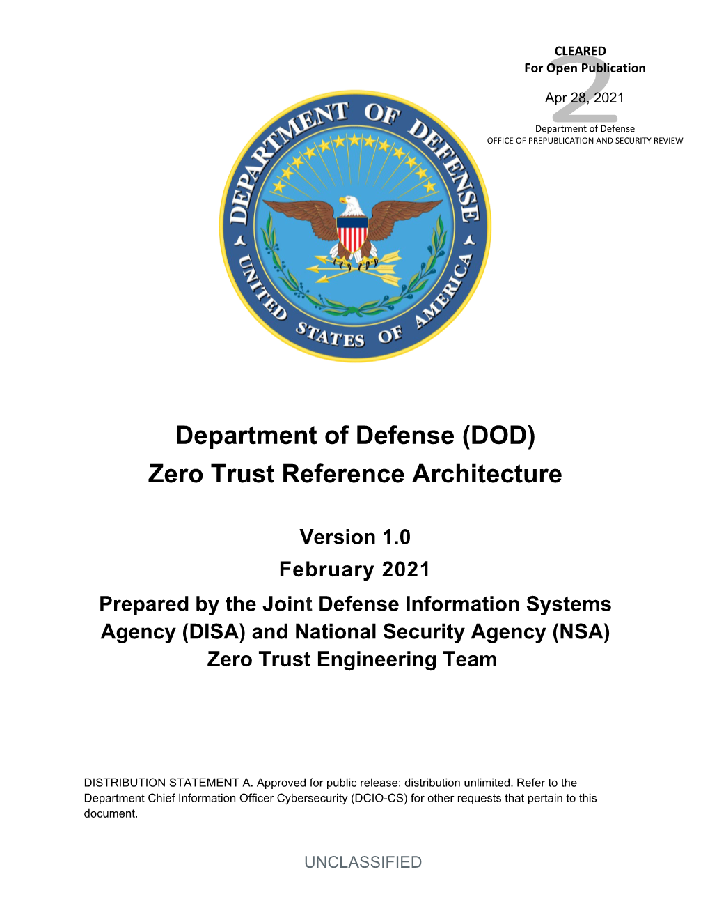 Department of Defense (DOD) Zero Trust Reference Architecture