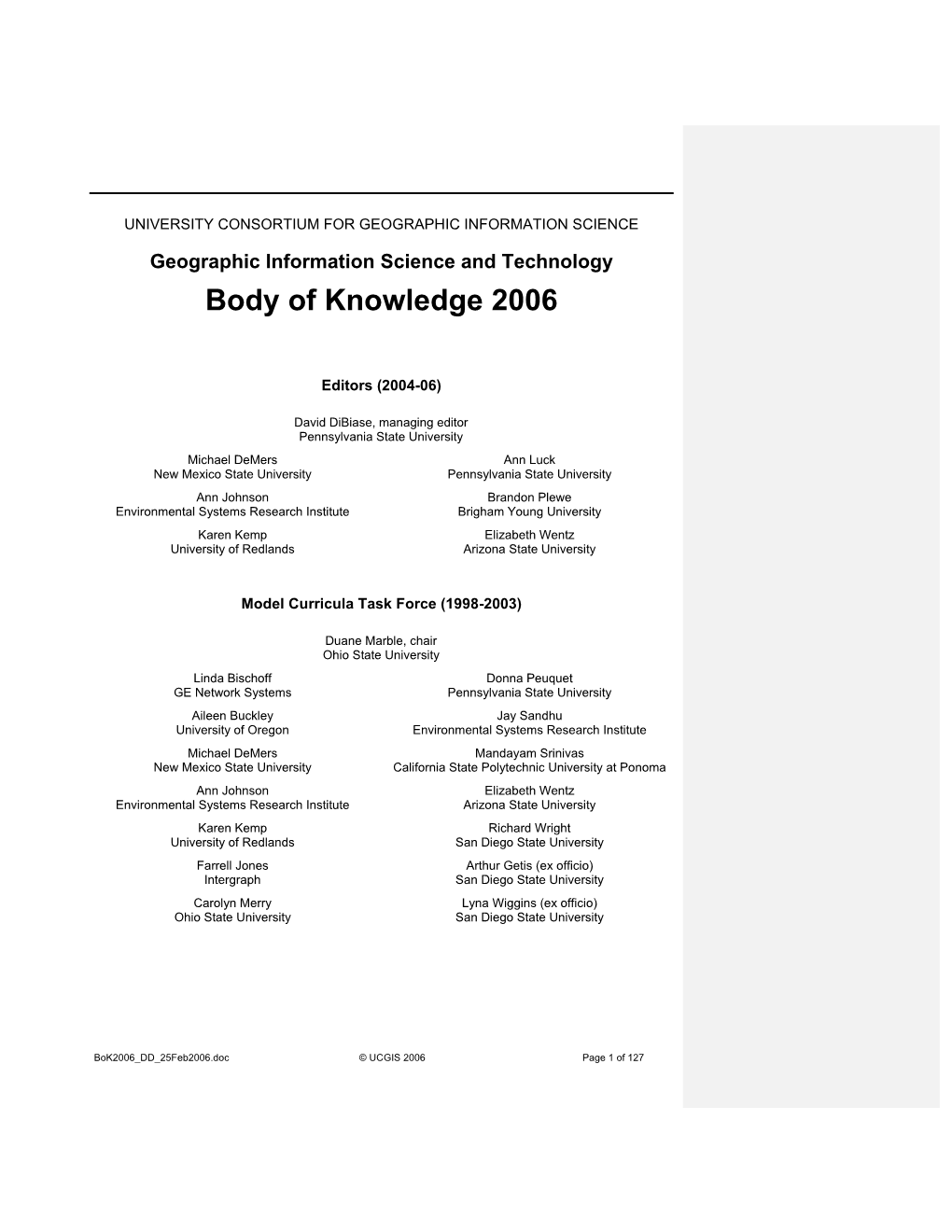 Body of Knowledge 2006