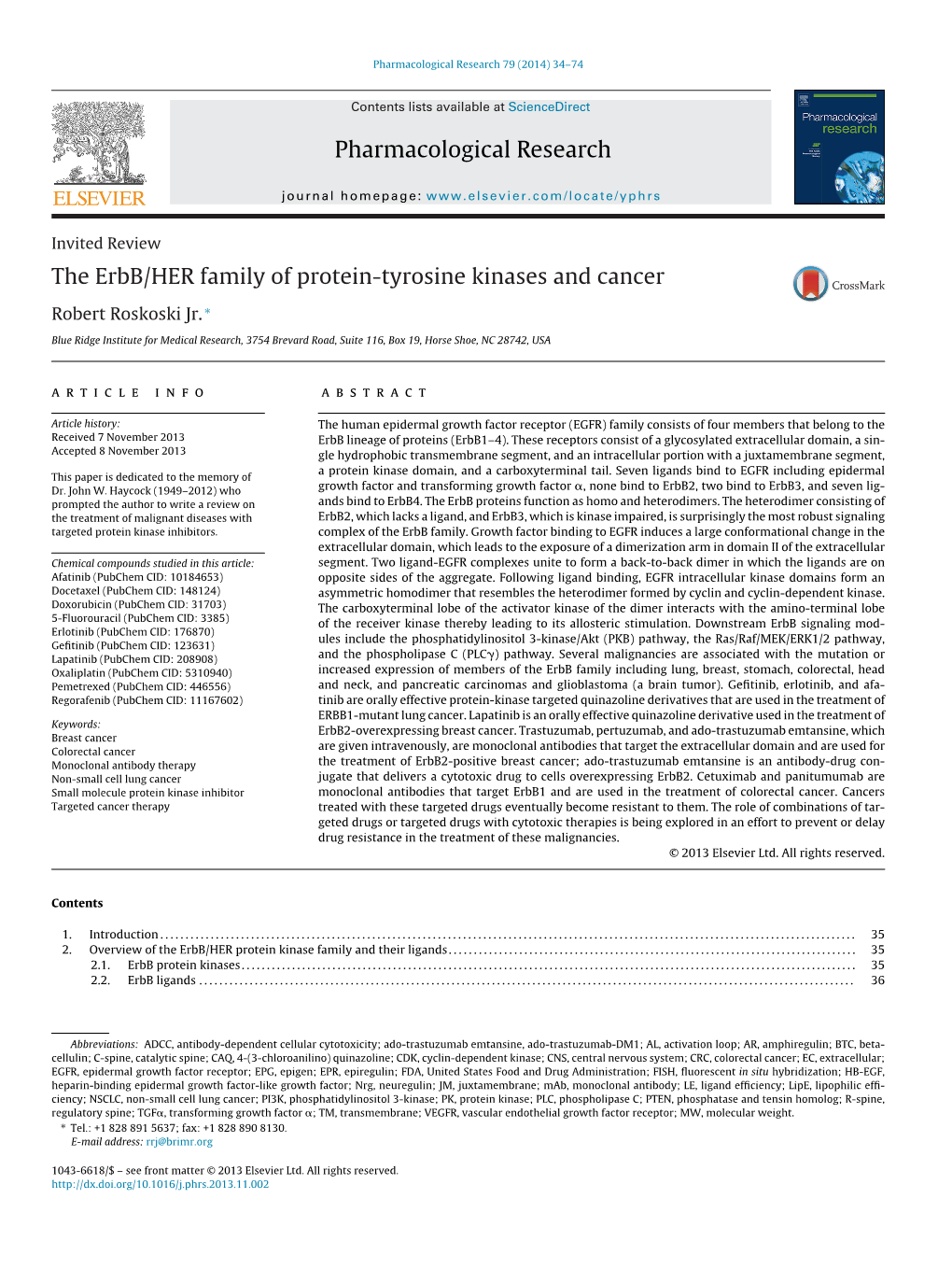 The Erbb/HER Family of Protein-Tyrosine Kinases and Cancer