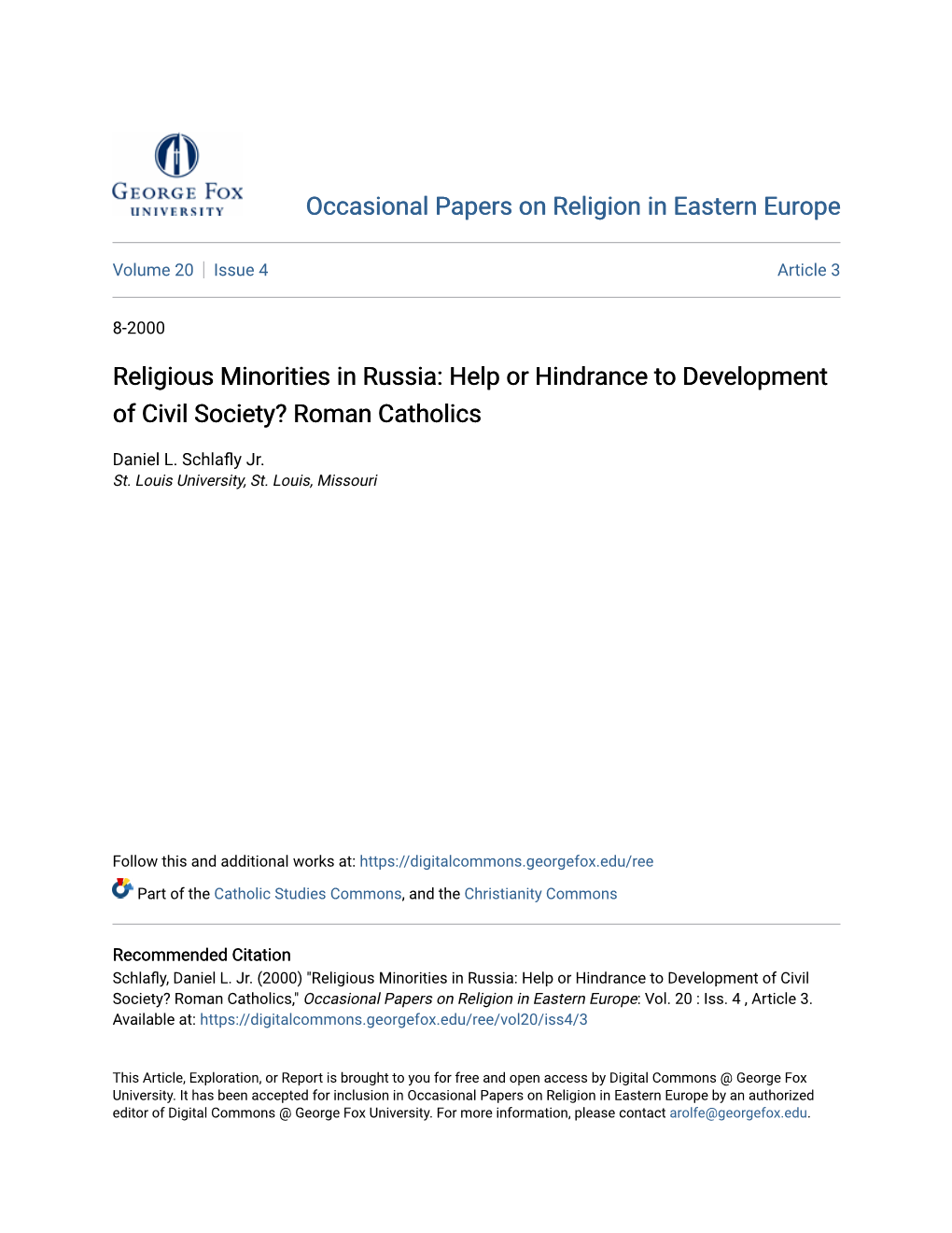 Help Or Hindrance to Development of Civil Society? Roman Catholics