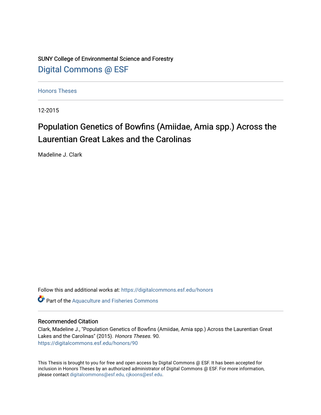 Population Genetics of Bowfins (Amiidae, Amia Spp.) Across the Laurentian Great Lakes and the Carolinas